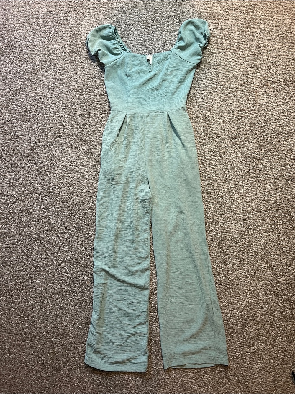 Monteau Sage Green Puff-Sleeve Wide-Leg Jumpsuit